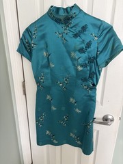 Dorothy Rose Vintage 1970s-1990s Teal Satin Chinese Cheongsam Dress size small
