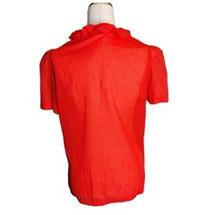 VTG NaMa CA Blouse Sheer M Red Polka Dot Ruffle Pinup Rockabilly Americana Retro