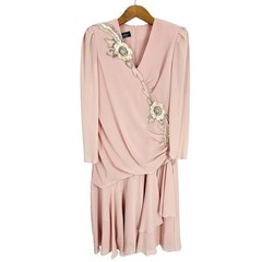 Vintage Karen Lawrence Pink Floral Sequin Embellished Formal Dress Size 8/10/12