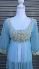 Vintage 1960s Blue Nylon Peignoir Robe With Chantilly Lace Juliette Style