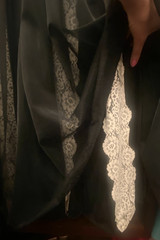 Peignoir Robe and Gown Set Black Sheer Nylon White Lace Vintage Size Medium