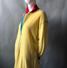 Rare Vintage 70s 80s CLOVIS RUFFIN Boutique Yellow Terry Cloth Robe Caftan M L