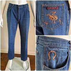 70s Vtg Jean Michele Paris Western Cowgirl Denim Jeans W 27 L 30 Embroidered