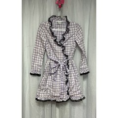 VTG 60s/70s Purple Gingham Wrap Dress Black Lace Ruffles Union Made USA S / M