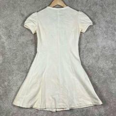 Vintage 60s Vicky Vaughn White Floral Jacquard Puff Sleeve Button Mini Dress