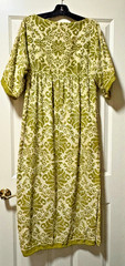 Vintage A Royal Robe Mid-Century MCM Green & Ivory Terry Cotton Long Housecoat