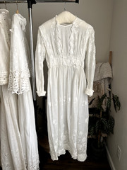 Antique Edwardian Floral Embroidery Pintucking Cotton Lawn Tea Summer Dress