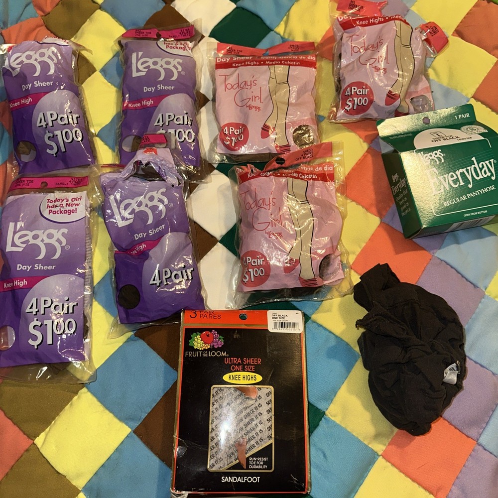 VINTAGE L’EGGS Today’s Girl Lot of 9 Pack Assorted Knee Highs 20 Pair Pantyhose