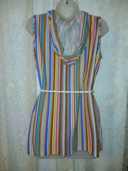Vintage 70s Terry Cloth Rainbow Stripes Hooded Swim Cover-up Robe Tex M EUC