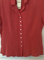 Casual Corner Vintage 100% Silk Blouse Sz12 Collared Button-Up Red Short Slv NWT