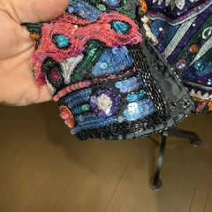 Vintage Judith Ann Creations Small Sequin Beaded Silk Geometric Black 80’s-90’s