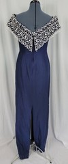 Vtg House of Bianchi Navy Blue Dress w Off the Shoulder White Lace Detail Sz 10