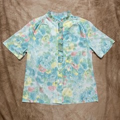 Vintage 70s Graff California Wear Floral Polyester Blouse Multicolor Pastel Boho