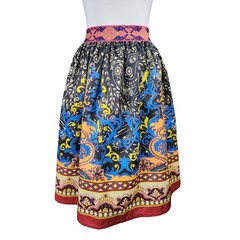 Flying Tomato A-Line Full Skirt Blue Orange Paisley Elastic Waist Boho Festival