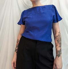 Vintage 80’s Blue Silk Top By Silk Studio For Petites, Size 10