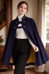 Vintage 1950s Bruck’s Nurse’s Wool Cape Navy Gold Medical Cloak