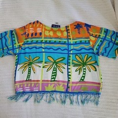 Vintage SPA Crop Top Sz Med-Lg-Hawaiian Beaded-Embellished Fringed-Art to Wear