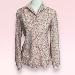 vintage 70s pink blue floral sheer lace boho hippie country cottage dainty top M
