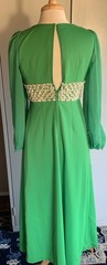 Vtg Kelly Green Dress w/ Sheer Sleeves and Iridescent Bead Empire Waist Sz 28