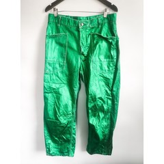 New We The Free Jeans Barrel Moxie 34×26 Metallic Green Low Slung Horseshoe NWOT