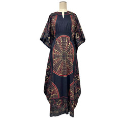 Vintage 1970s Radlee Black & Gold Floral Bohemian Cotton Kaftan