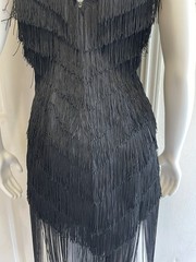 Vintage 80s TD4 by Electra Fringed Flapper Black Classic Dress Size 3/4 8