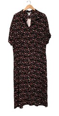 Silhouettes Dress Size 26 Rayon Black Red Flowers Midi Short Sleeve Cottagecore