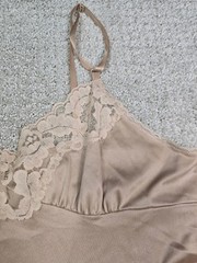 Vassarette 36 42 Tan Lace Cami Slip Tank Camisole Top Floral Brown CUT READ