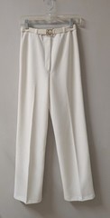 Vintage 70’s Devon Deadstock Flare Polyester White Pants High Waist Belt 14×31.5