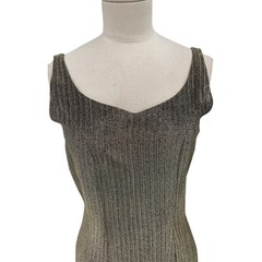 Vintage Gold Dress Pleated Hem Metallic Lurex Handmade Size Small