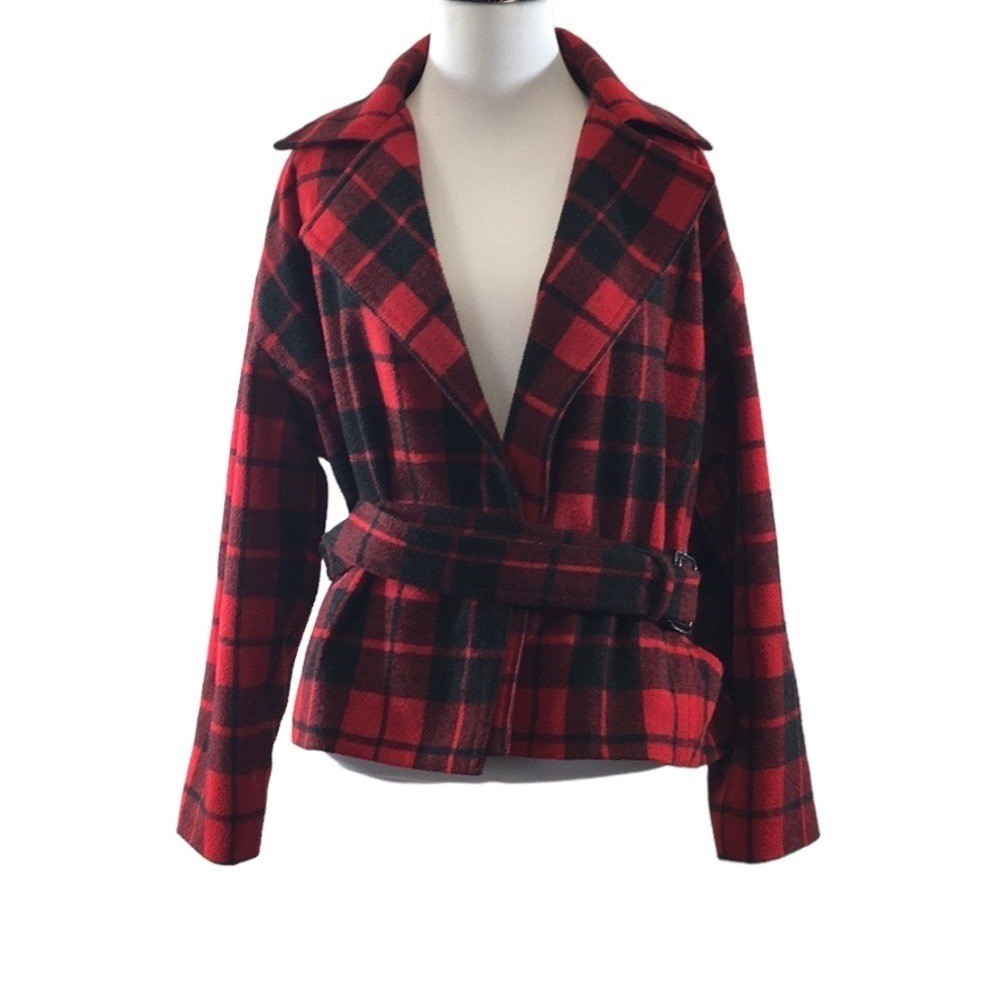 The Limited Vintage 90s Red Black Plaid Flannel Jacket Womens SP Wool Blend