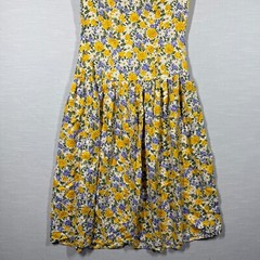 Vintage Maggy London Dress Womens 6 Yellow Button Up Pleated Romantic 80s Silk