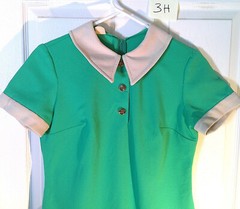 Vintage 60s Helen Whiting Short Sleeve Green Shift Dress Polyester Anchor Button