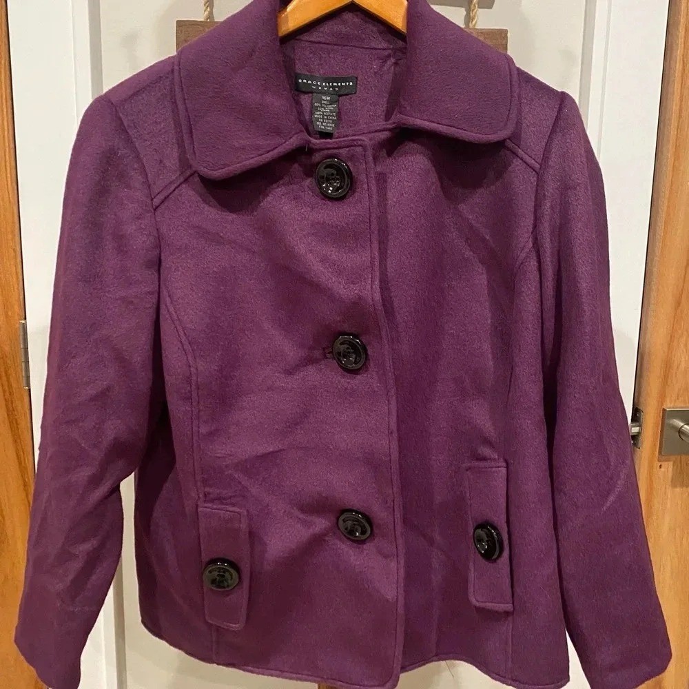 Vintage Grace Elements Women’s Purple Soft Warm Wool Coat Crop Large (16w) EUC