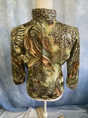 Vintage Y2K Toni Morgan Animal Print Sequin Zip Jacket Small Green Leopard Bling