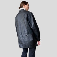 Vintage 90s Black Leather Jacket – Oversized Patchwork Coat- Size M/L