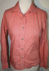 VINTAGE German Austrian Gingham Red White Horn Button Shirt 42 S M 6 8 10