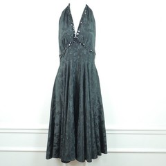 Vintage Retro Halter Dress Pinup Fit Flare Circle Skirt Marilyn Rockabilly M