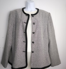 Vintage Herringbone Blazer Jacket Koret Black White VELVET Trim Academia Goth 14