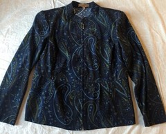 Vtg Notations Womens PM Velvety Soft Lightweight Blue Paisley Zip Up Jacket