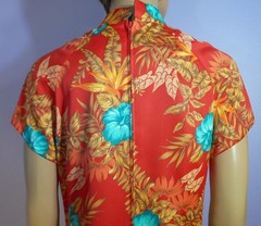 Vintage ‘70s Hilo Hattie’s Mandarin Collar A-line Hostess Gown, Orange, Mod 6/7