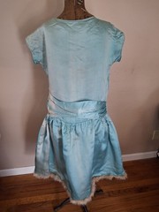 Vintage 1920s Turquoise Blue Flapper Swansdown Trimmed Dress With Waist Sash