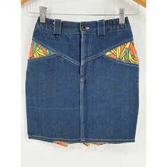 Vintage Papaya Denim Vest and Skirt Set Size 8 Tropical Ruffle Western 80s 90s