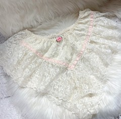 Vintage Lace Cream & Pink Frilly High Cut Flutter Ruffle Lingerie Panties Sz L