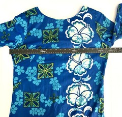 Vtg 60s Richard Douglas Hawaiian Maxi Dress Frog Closure Tiki MCM Mod Hostess