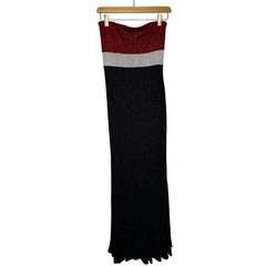 Jessica McClintock VTG Y2K Strapless Metallic Colorblock Maxi Dress Red Black 4