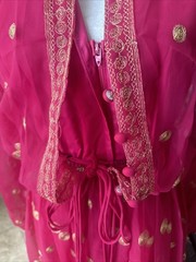 Jack Bryan NWT 70s Raspberry Pink Voile & Gold Embroidery Blouson Maxi Dress S