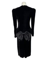 Vtg 80s Wayne Clark Black Velvet Dress With Puff Sleeves & Bow Back Detail Sz 4