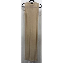VTG Lee Jordan Gold Metallic Knit Maxi Dress MockNeck Bodycon Size 6 Union Made