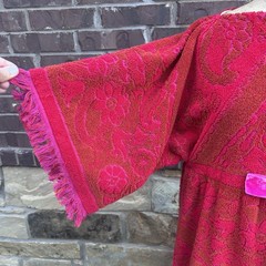 Vintage Red Orange Terry Towel Maxi Dress Caftan Lounge Coverup Handmade READ